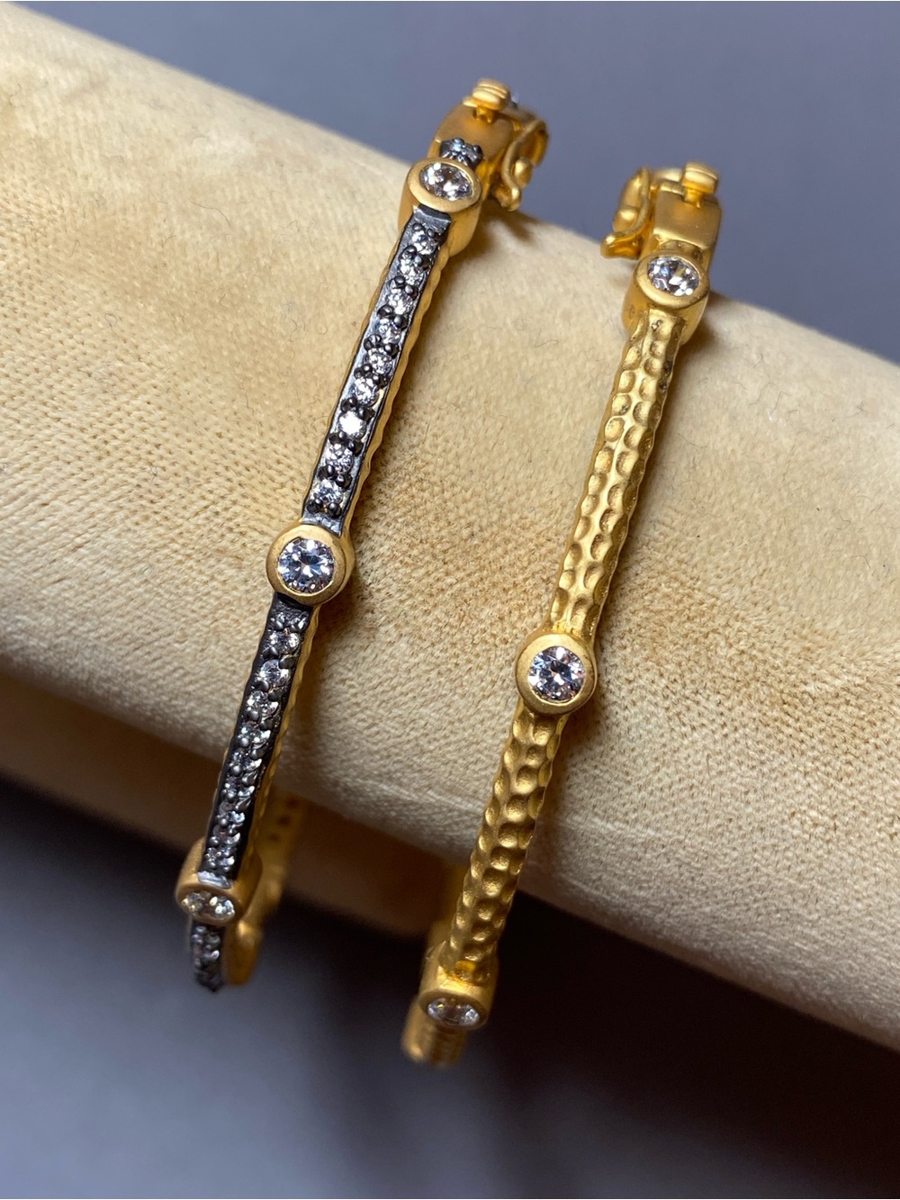 Brushed gold CZ costume hinge bracelets